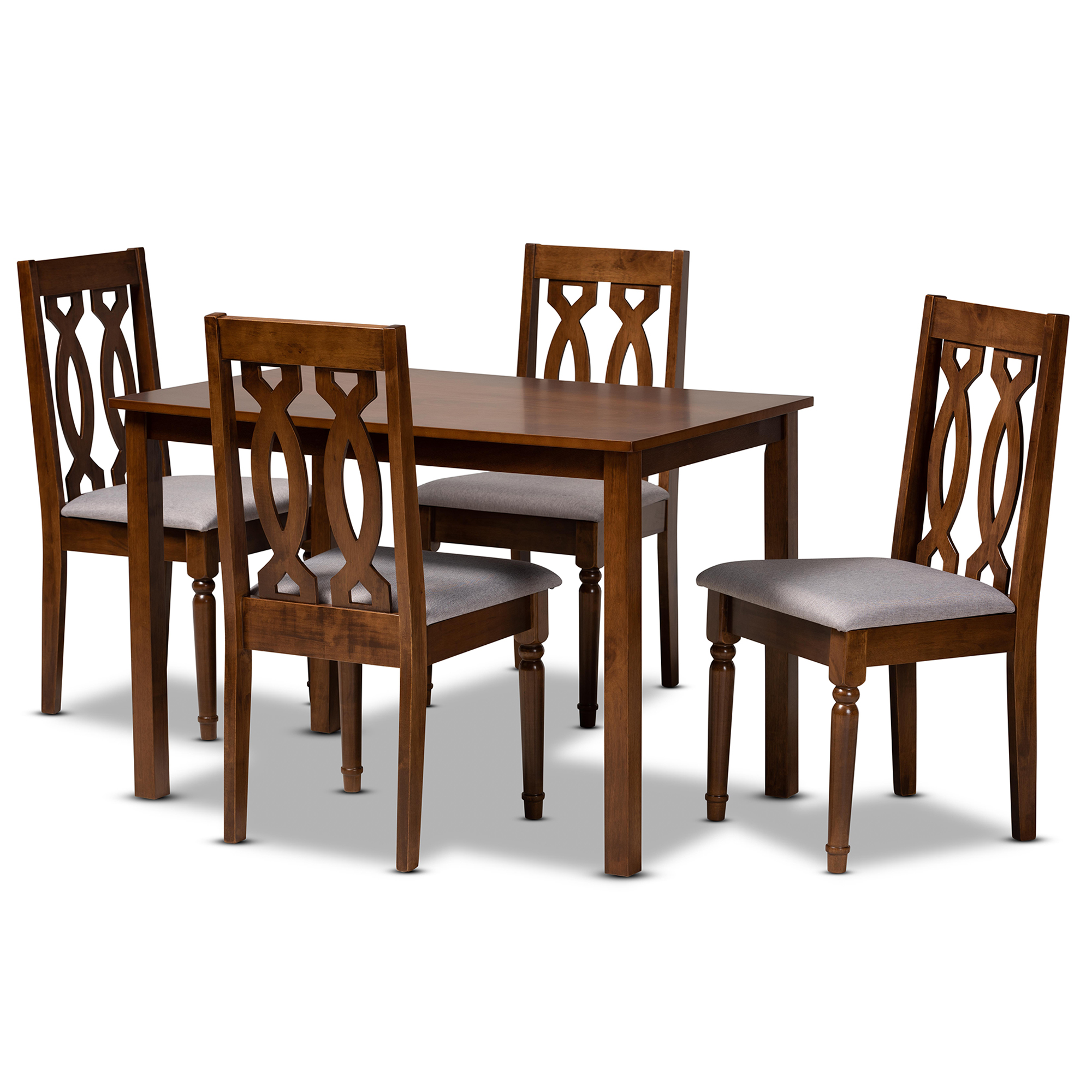 Baxton Studio Kasia Modern and Contemporary Grey Fabric Upholstered and Walnut Brown Finished Wood 5-Piece Dining Set